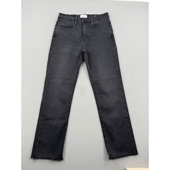 Frame Denim Denim - FRAME Le High Straight Slim Fit Jeans Womens 29 Black Raw Hem Kerry LHSTRA208